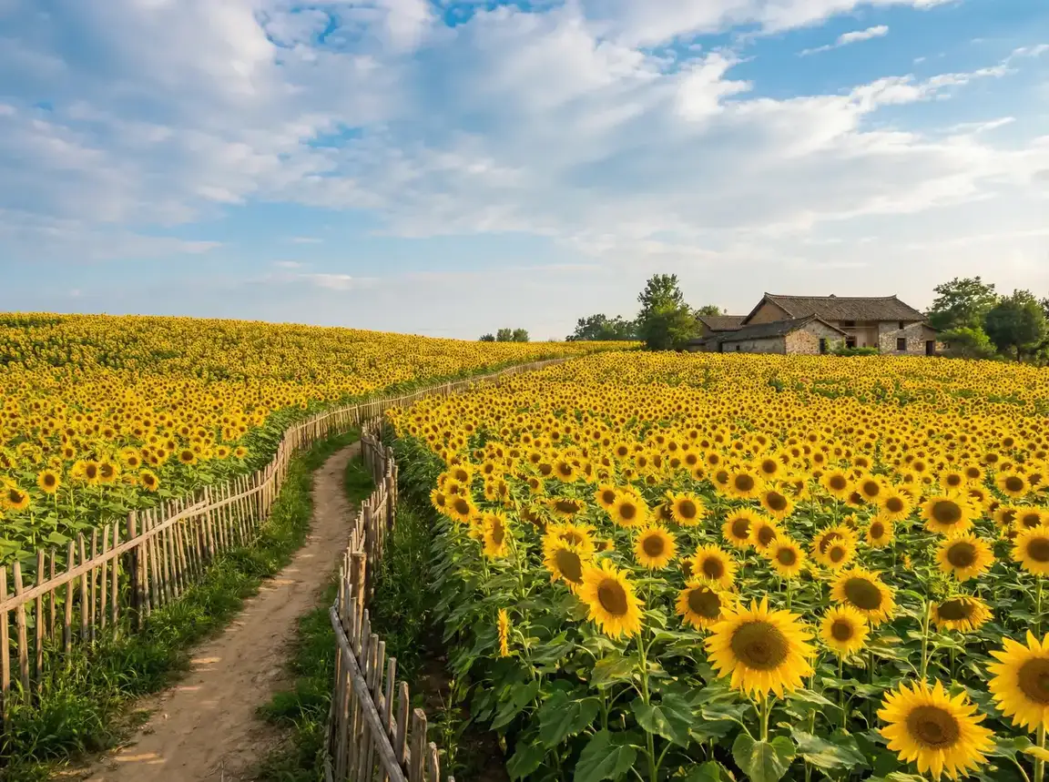 金灿灿的向日葵花海一望无际 - 秋月杏奈 乡野花田
